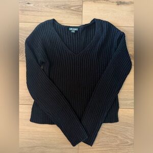 Women's Black Ribbed V Neck Sweater